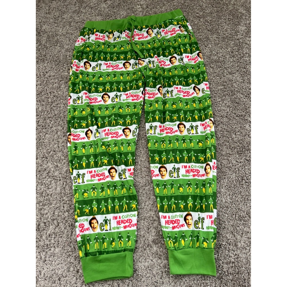 PJammy‎ Elf Buddy Movie Pajama Pants Mens XL Green Cotton Headed Ninny Muggins